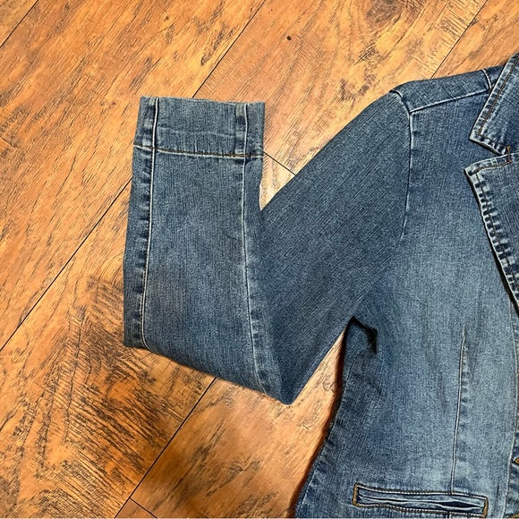 OTB stretch Jean blazer Y2K button up fitted dark wash denim vintage size med - Picture 7 of 16